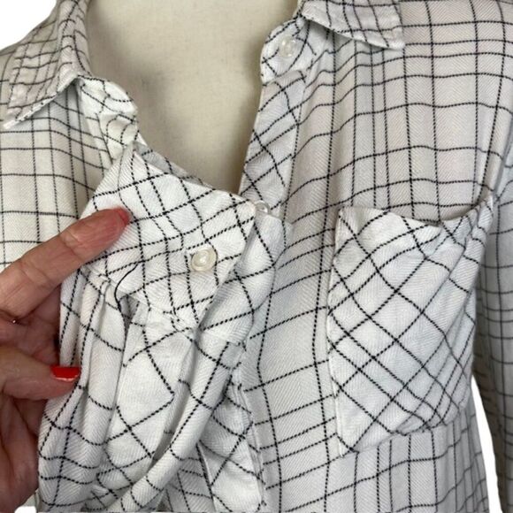 Rails Rayon Button Front Shirt White with Black Plaid Lightweight Size XS - Picture 2 of 11
